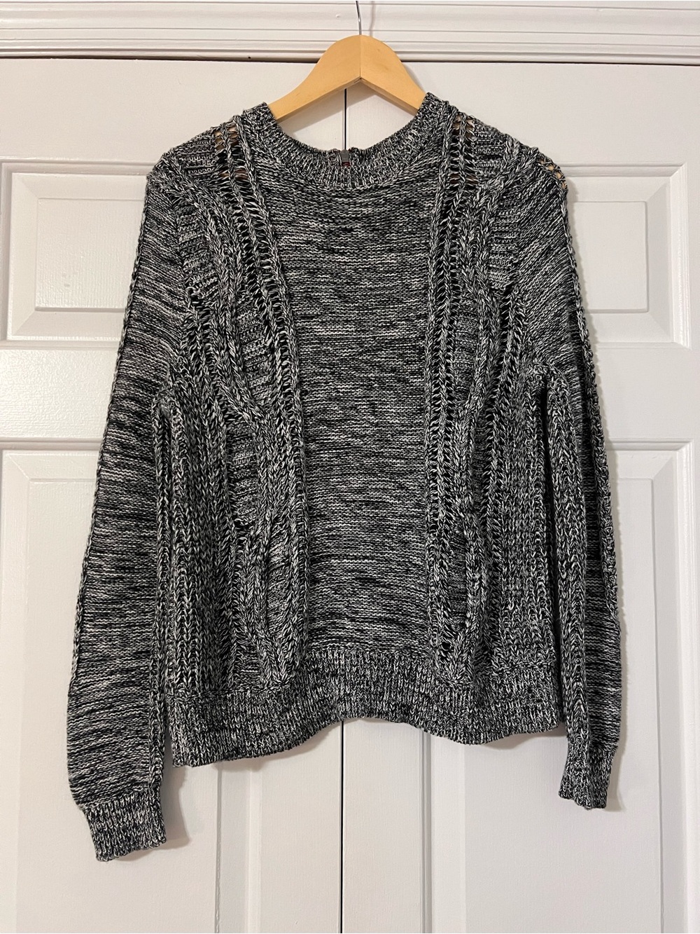360 Cashmere Black White Chunky Knit Sweater Back Zip Size